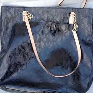 Michael Kors Black Patent Handbag Tote Jet Set